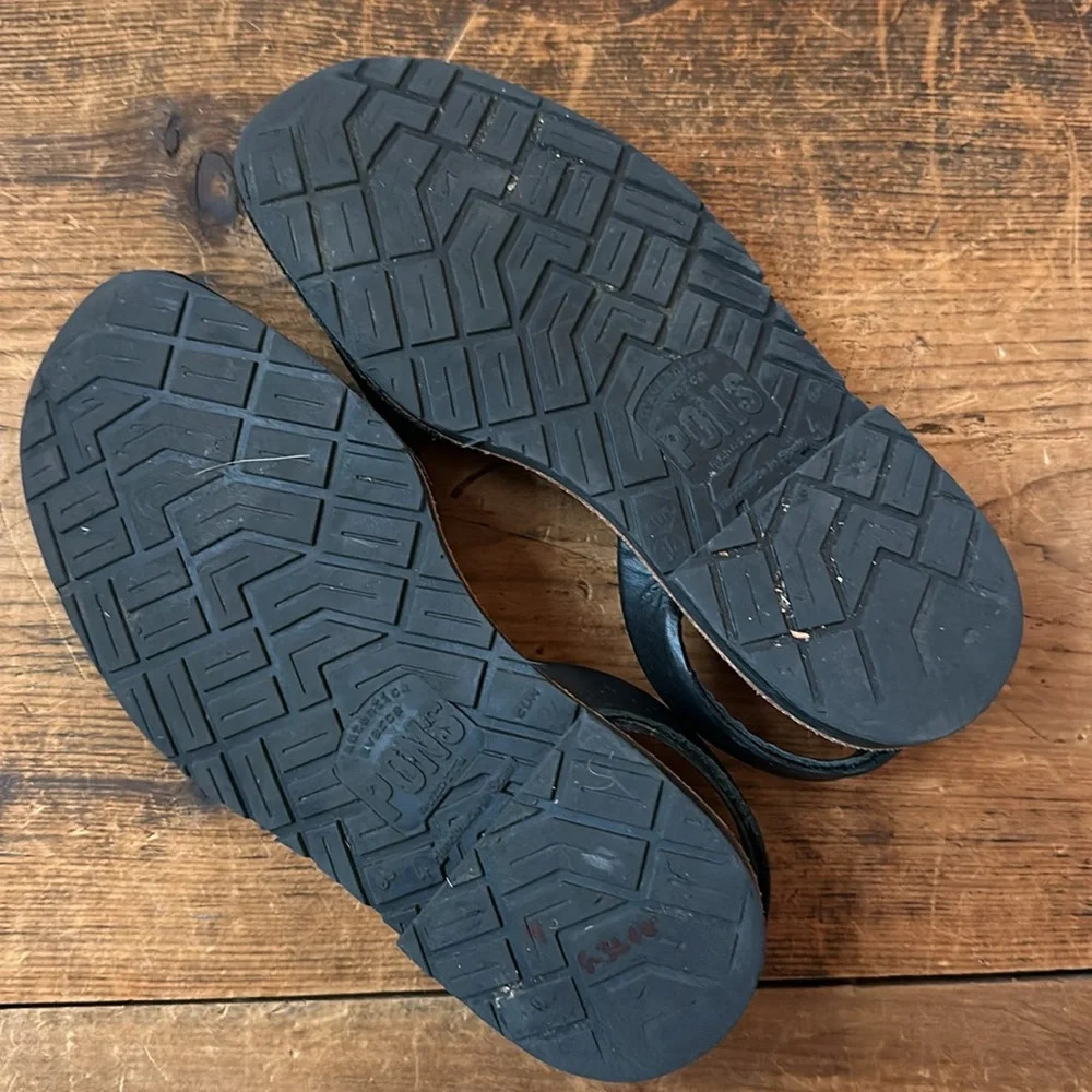 PONS Kids Black Leather Slingback Sandals